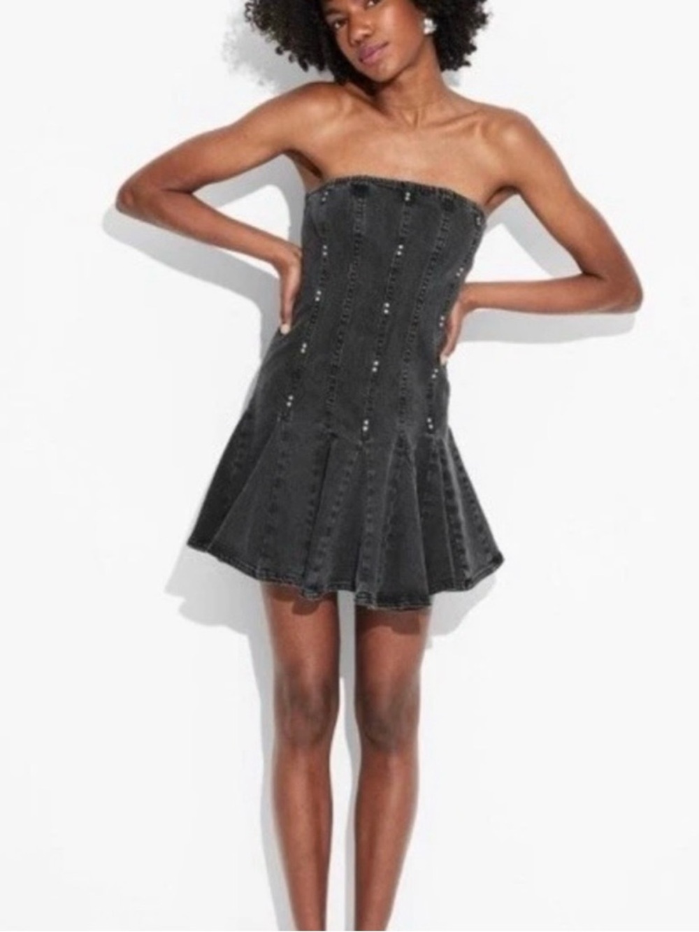 wild fable Strapless Black Denim Fit & Flare Dress